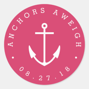 Sticker Rond Ancres Aweigh Baby shower nautique rose