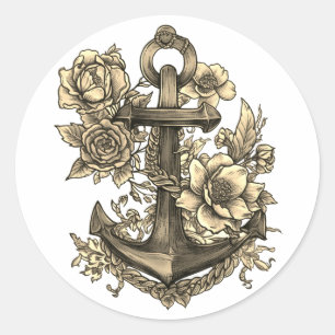 Sticker Rond "Ancres et Roses"