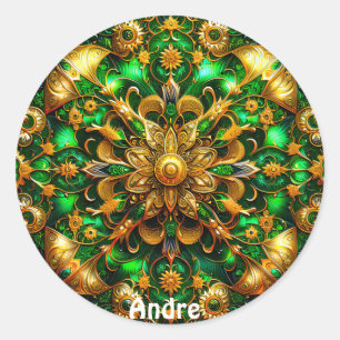 Sticker Rond ANDRE ~ Jour vert brillant et Noël or ~