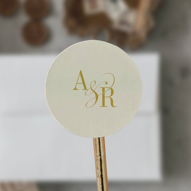 Sticker Rond ANDREA Butter Yellow Simple Wedding Monogram (ANDREA Butter Yellow Simple Wedding Monogram Classic Round Sticker)