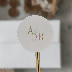 Sticker Rond ANDREA Formal Gold Cream Élégant Monogramme de mar