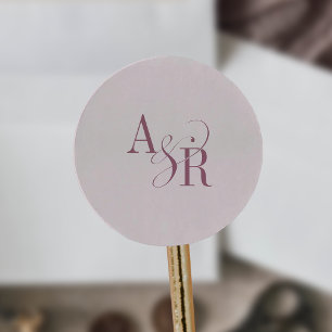 Sticker Rond ANDREA Monogramme Mariage Simple Rose Bourgogne