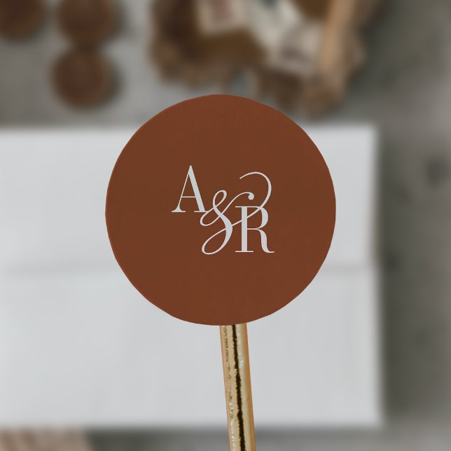 Sticker Rond ANDREA Terracotta Modern Simple Wedding Monogram (ANDREA Terracotta Modern Simple Wedding Monogram Classic Round Sticker)