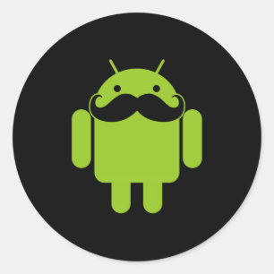 Sticker Rond Android Robot Icon Mustache sur noir