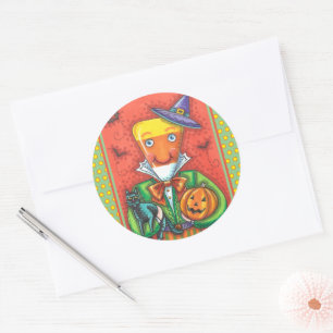 Sticker Rond ANDY THE CANDY CORN MAN, CHAT NOIR & JACK Coloré
