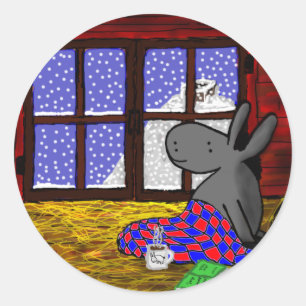 Sticker Rond âne regarde la neige