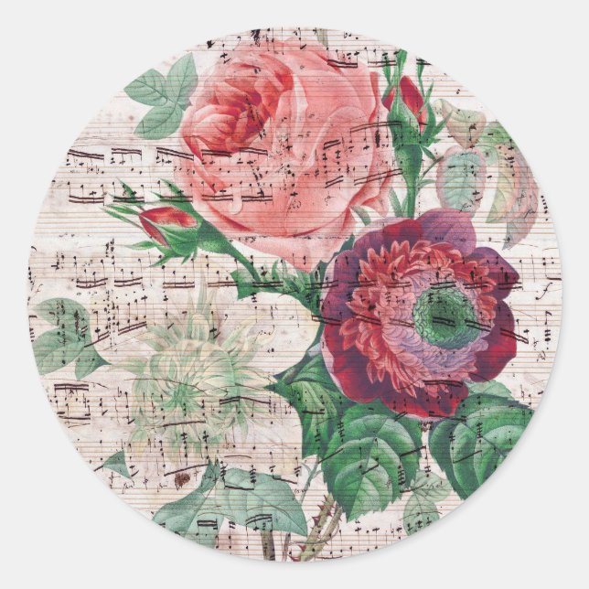 Sticker Rond Anemone Music Shabby Chic (Devant)