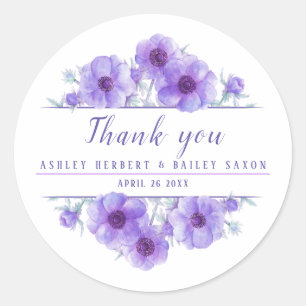 Sticker Rond Anémone violet aquarelle mariage favoritisme autoc