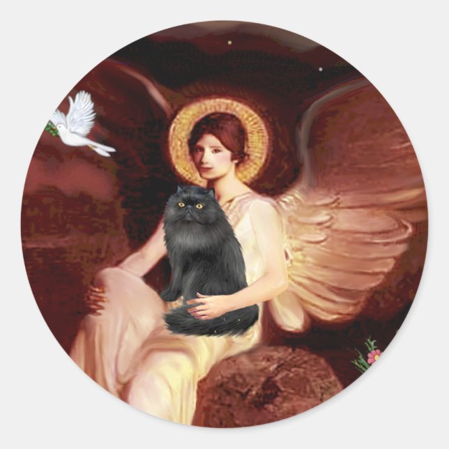 Sticker Rond Ange assis - Chat persan noir (Devant)