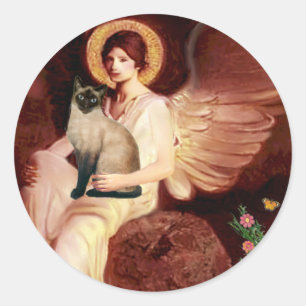 Sticker Rond Ange assis - Chat siamois Seal Point