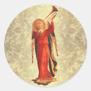 Sticker Rond Ange avec la trompette