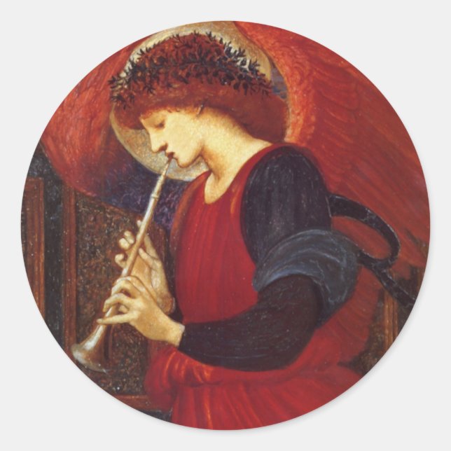 Sticker Rond Ange avec trompette, Burne Jones (Devant)