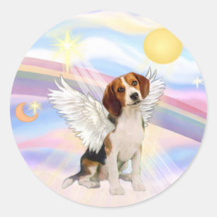 Sticker Rond Ange Beagle