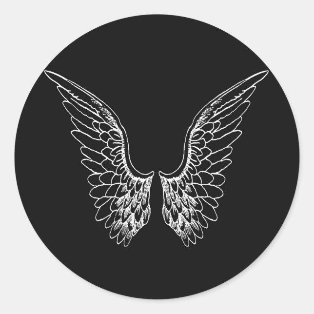 Sticker Rond Ange blanc ailes sur Arrière - plan noir (Devant)