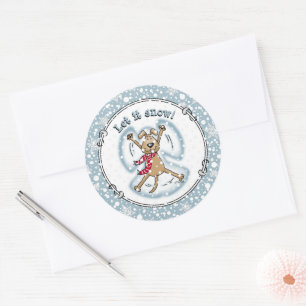 Sticker Rond Ange de neige Chien Amusant mignon Noël Vacances a