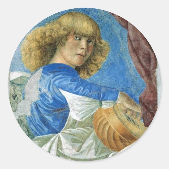 STICKER ROND ANGE DE NOËL BLEU FABRIQUANT LA MUSIQUE (Devant)