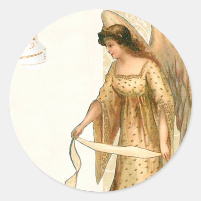 Sticker Rond Ange de Noël et ornements (Devant)