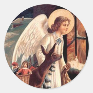 Sticker Rond Ange de Noël regardant par la fenêtre