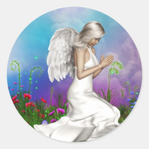 Sticker Rond Ange de prière
