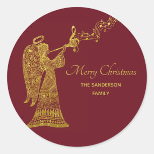 Sticker Rond Ange d'or classique avec musique