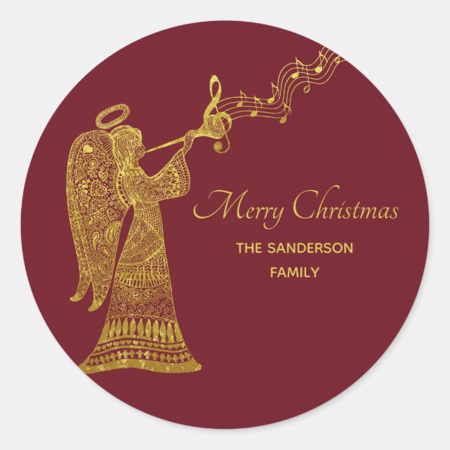 Sticker Rond Ange d'or classique avec musique (Devant)