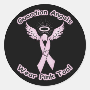 Sticker Rond Ange gardien rose de ruban