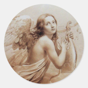 STICKER ROND ANGE JOUER LYRA SUR LES NUAGES