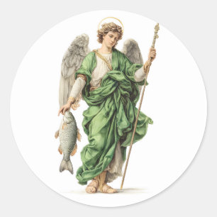 Sticker Rond Ange religieux Saint Raphaël Archange Chrétien