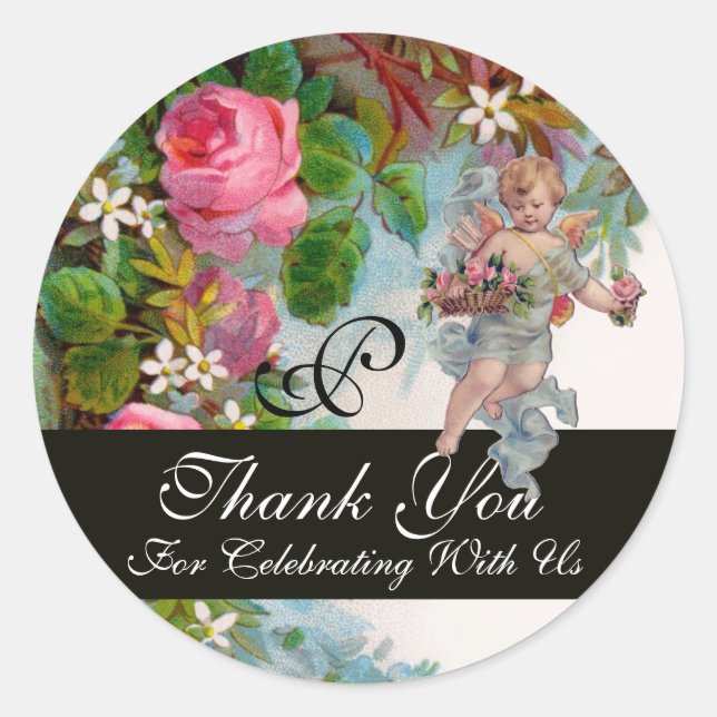 Sticker Rond ANGE ROMANTIQUE RASSEMBLANT ROSE ROSE ROSE Merci (Devant)