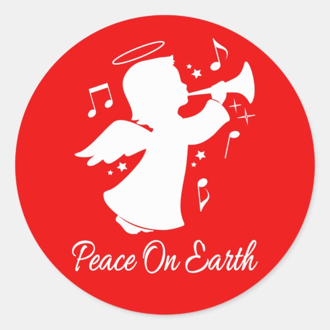 Sticker Rond Ange soufflant une trompette avec des notes (Devant)