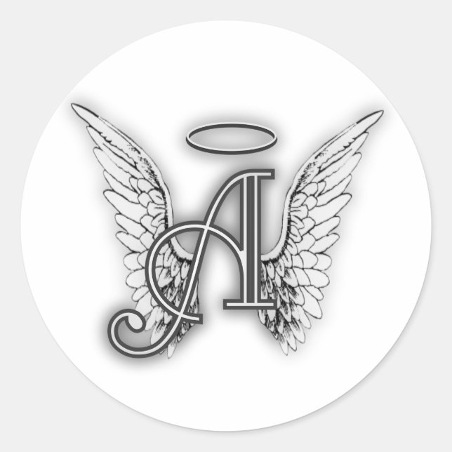 Sticker Rond Angel Alphabet A Initiale Dernière Ailes Halo (Devant)