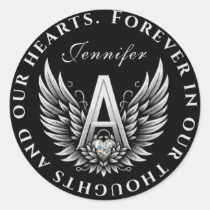 Sticker Rond Angel Alphabet A Lettre initiale avec nom