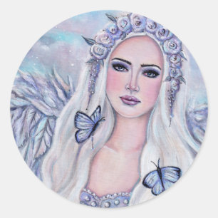 Sticker Rond Angel art Un nouveau départ par Renee Lavoie