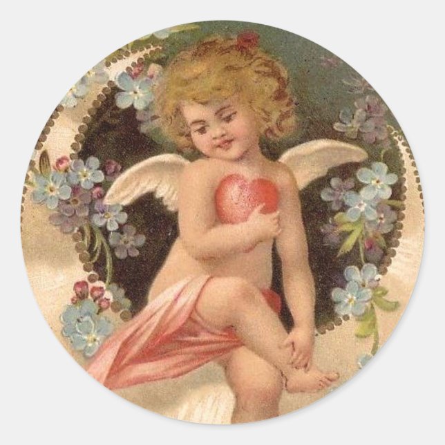 Sticker Rond Angel assis sur la lune de Saint-Valentin - Sticke (Devant)