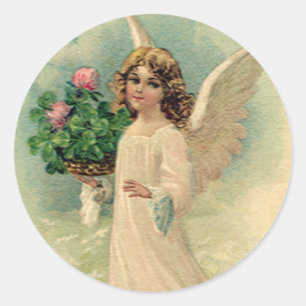 Sticker Rond Angel de Pâques Victorien vintage avec fleurs