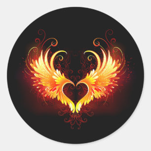 Sticker Rond Angel Fire Heart with Wings