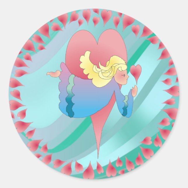 Sticker Rond ANGEL & HEARTS par SHARON SHARPE (Devant)
