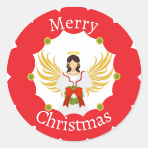 Sticker Rond Angel moderne Joyeux Noël Couronne rouge