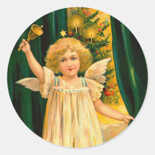 Sticker Rond Angel ringing the bell for Christmas time
