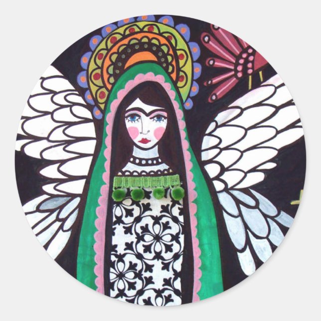 Sticker Rond Angel Virgin Guadalupe Art par Heather Galler (Devant)