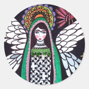 Sticker Rond Angel Virgin Guadalupe Art par Heather Galler