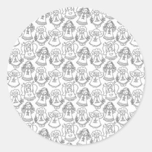 Sticker Rond anges chanteurs monochromes sur arrière - plan bla