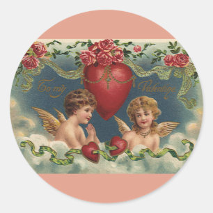 Sticker Rond Anges de la Saint-Valentin vintages au paradis