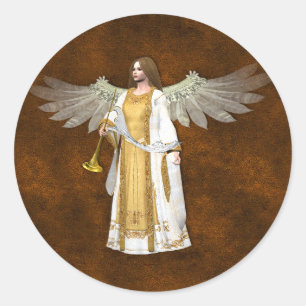 Sticker Rond Anges de Noël d'or