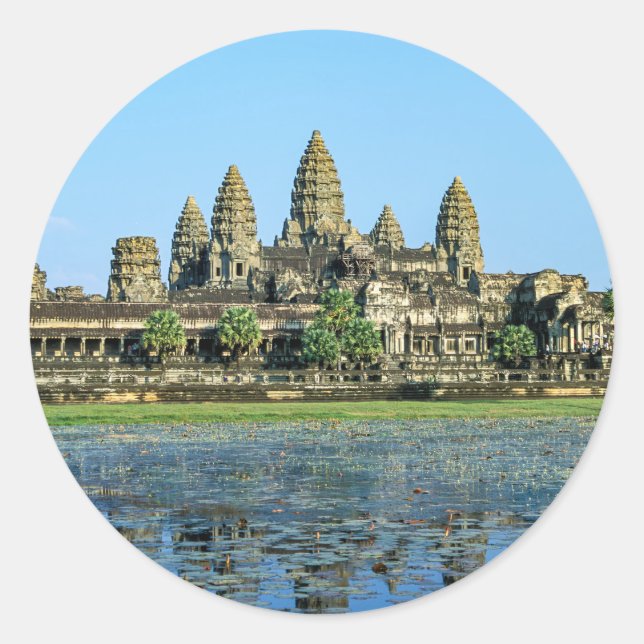 Sticker Rond Angkor Vat et réflexion dans le lac - Cambodge (Devant)