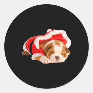Sticker Rond Anglais Chien Chien Chien Chien Père Noël Costume 