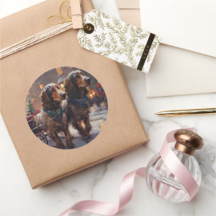 Sticker Rond Anglais Cocker Spaniel Noël Festin Saison