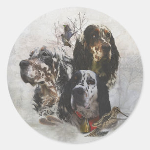 Sticker Rond Anglais Setter, chasse à la bécasse