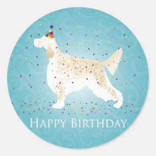 Sticker Rond Anglais Setter Joyeux Design d'anniversaire