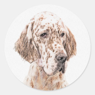 Sticker Rond Anglais Setter Orange Belton Peinture Chien Art